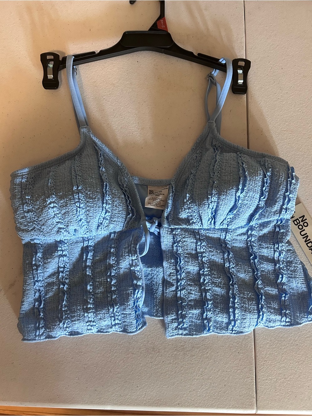 No Boundaries Sky Blue Textured Tie-Front Cropped Camisole